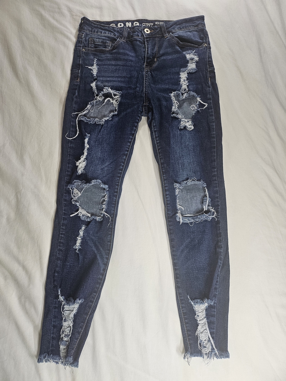 Dark Blue Distressed Skinny Jeans for Women